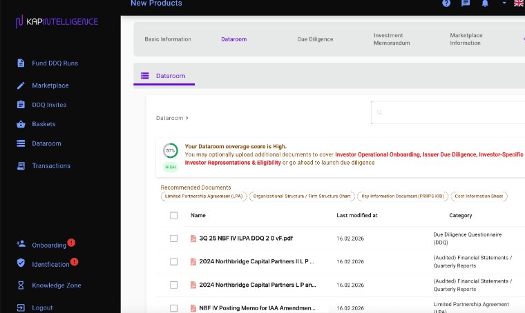 Kapintelligence data room: document coverage and classification, detail view